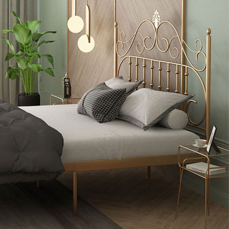 Glam Metal Bed Frame with Camelback Open-Frame Headboard and Footboard