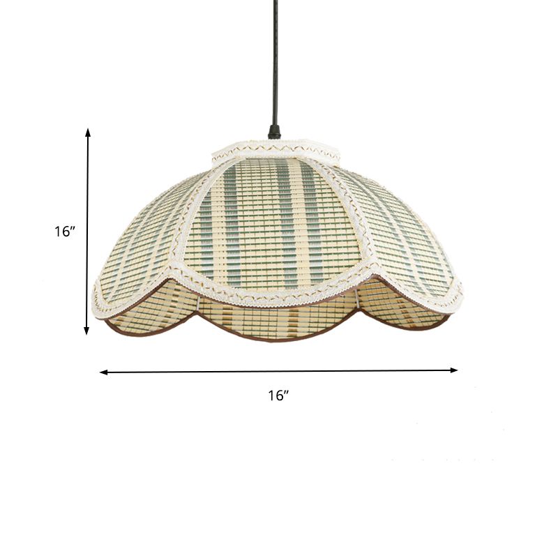 Flower Shaped Hanging Light Fixture Chinese Bamboo 1 Light Brown/Beige Pendant Lamp for Bedroom Balcony