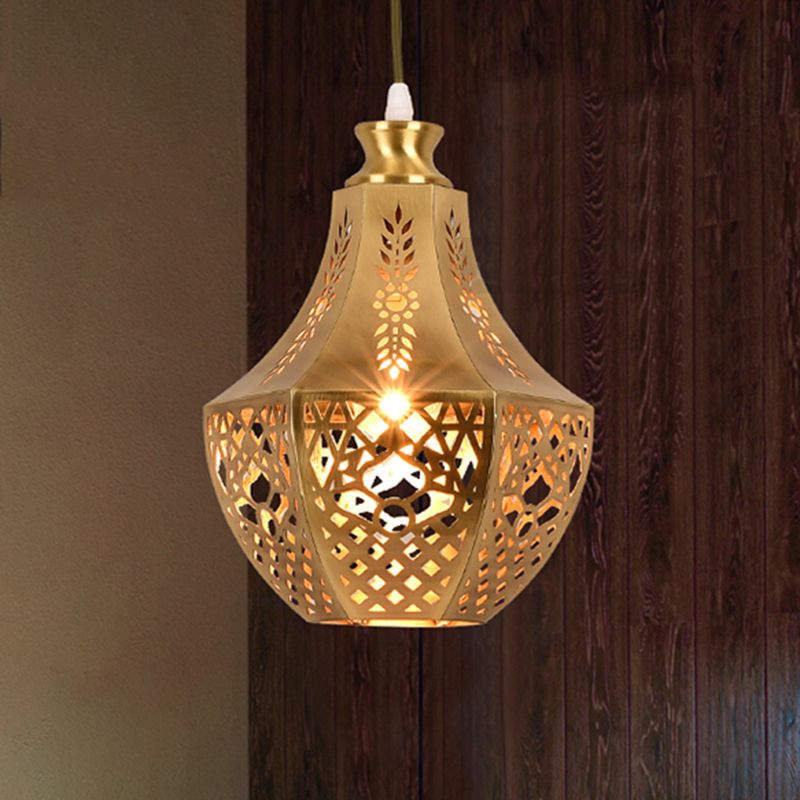 1 Bulb Metal Down Lighting Vintage Brass Jar Living Room Ceiling Pendant Light