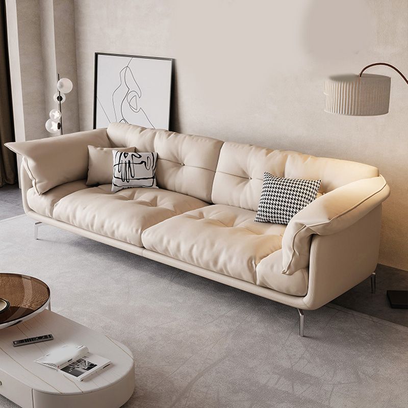 Contemporary Faux Leather Loose Back Seating Hair Pin Legs Sofa for Living Room