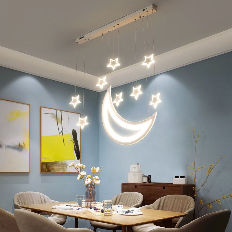 Luz de techo de luna y estrellas LED acrílico moderno 5/9 luces de comedor de comedor colgante sobre mesa con luz cálida/blanca