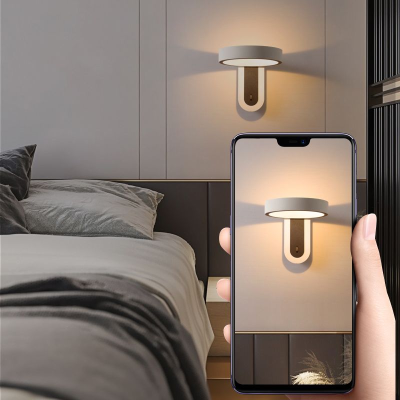 Metal Round Shape Wall Lighting Modern 1-Light Wall Mounted Light Fixture in Gray Finish