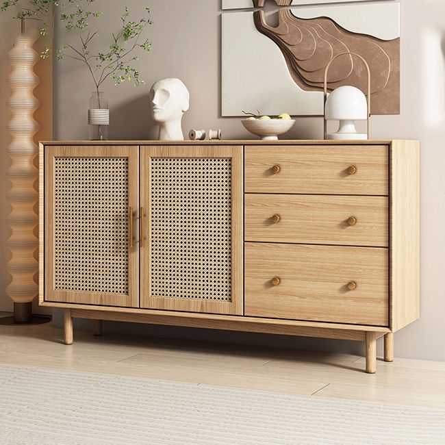 Modern 3-Drawer Sideboard Pine Solid Wood Buffet Stand with 2 Doors