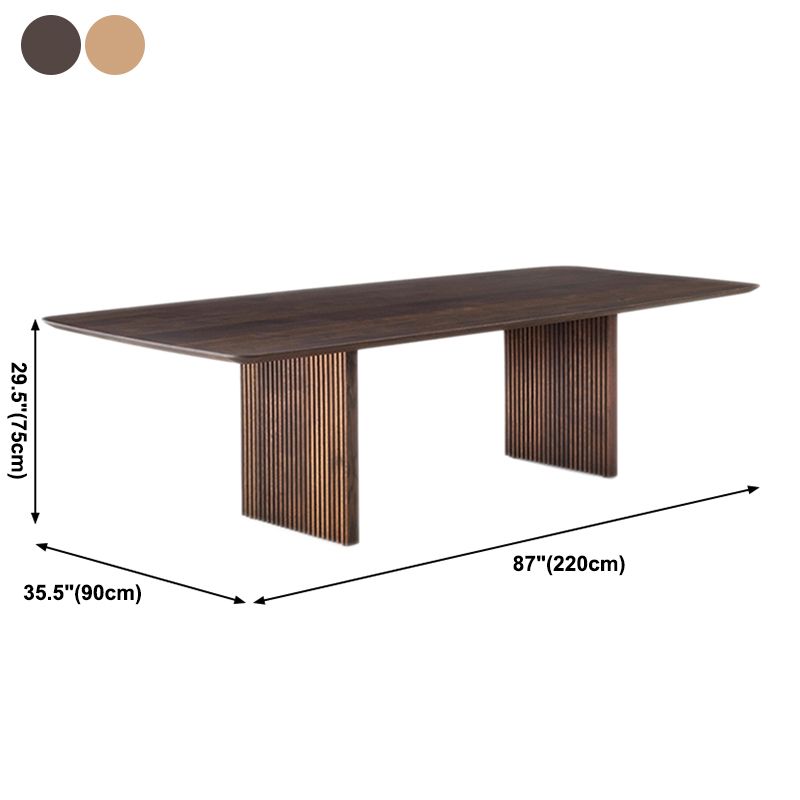 Rectangle Double Pedestal Modern Dining Table Wood Color Fixed Table with Solid Wood