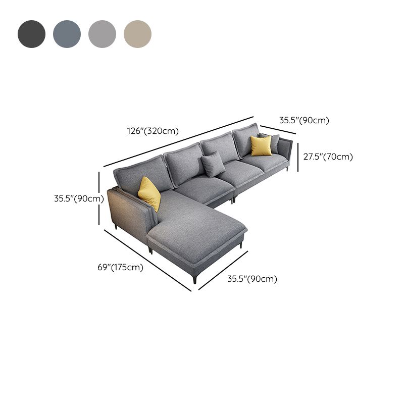 Linen Modern Square Arm Sectional 4-seater Sectional with 4 Pillows