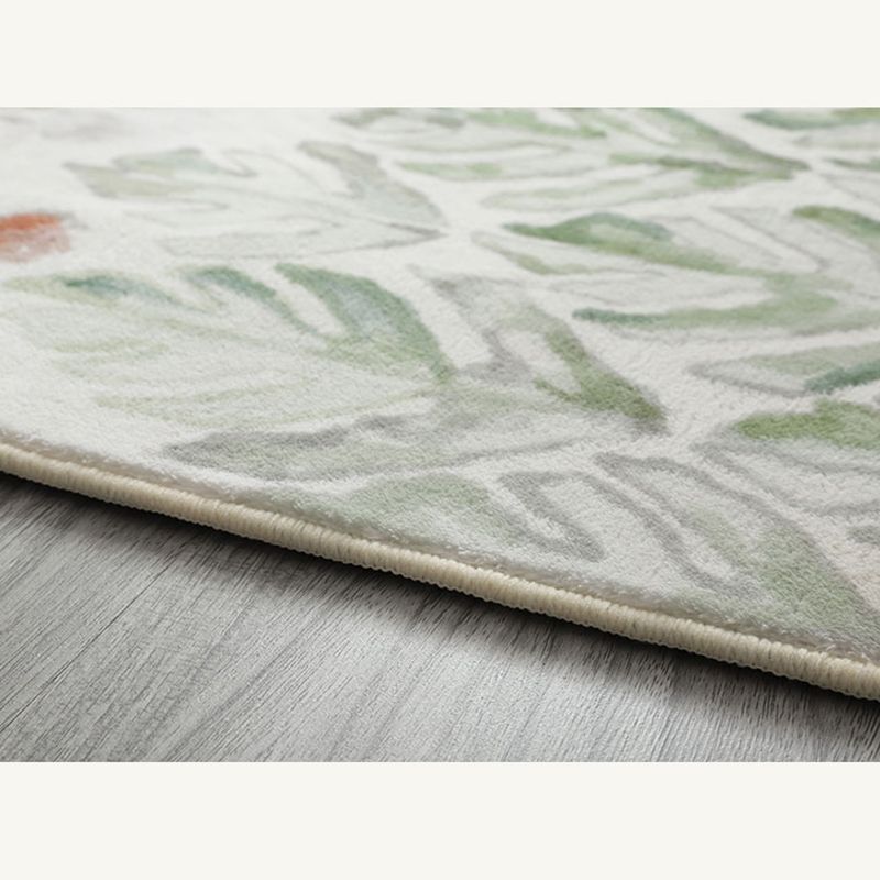 Round White Tone Modern Indoor Rug Polyester Floral Print Rug Non-Slip Backing Indoor Rug for Living Room