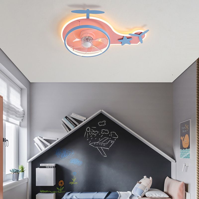 5-Blade LED Ceiling Fan Metallic Pink Fan with Light for Bedroom