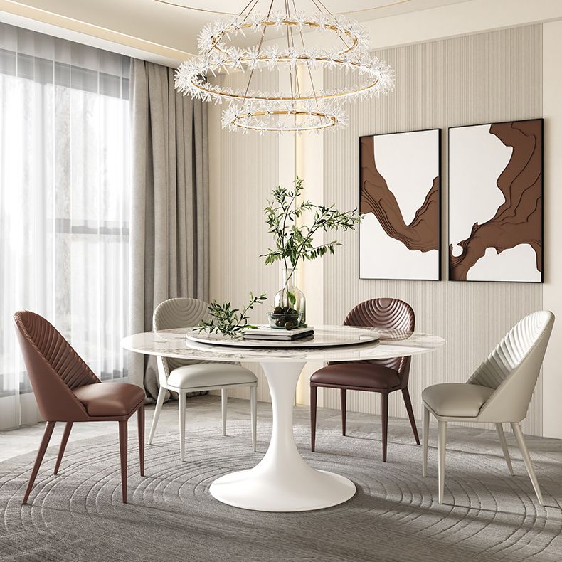Modern Round Dinette Set 1/4/5/7 Pieces Sintered Stone Dining Table Set with Turntable