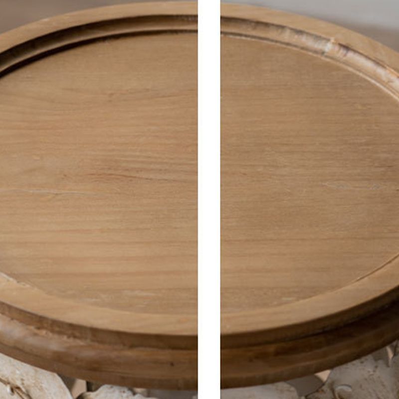 Rustic Solid Wood Round Top Distressed Drum End Table with Metal Base