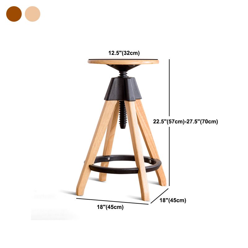 Contemporary Adjustable Height Bar Stool Rubberwood Solid Wood Bar Stool