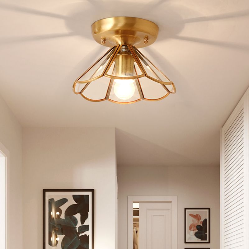 Colonial Tapered Flush Light Glass 1 Light Flush Mount Ceiling Fixture in Gold