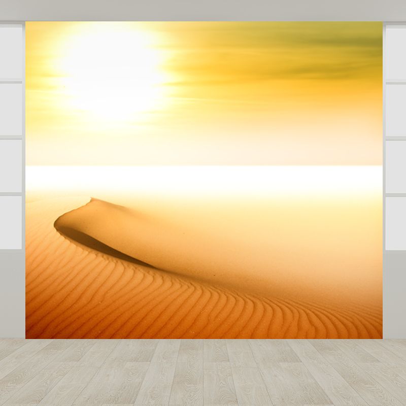 Minimalist Desert and Sun Mural Non-Woven Waterproof Yellow Wall Decor for Bedroom