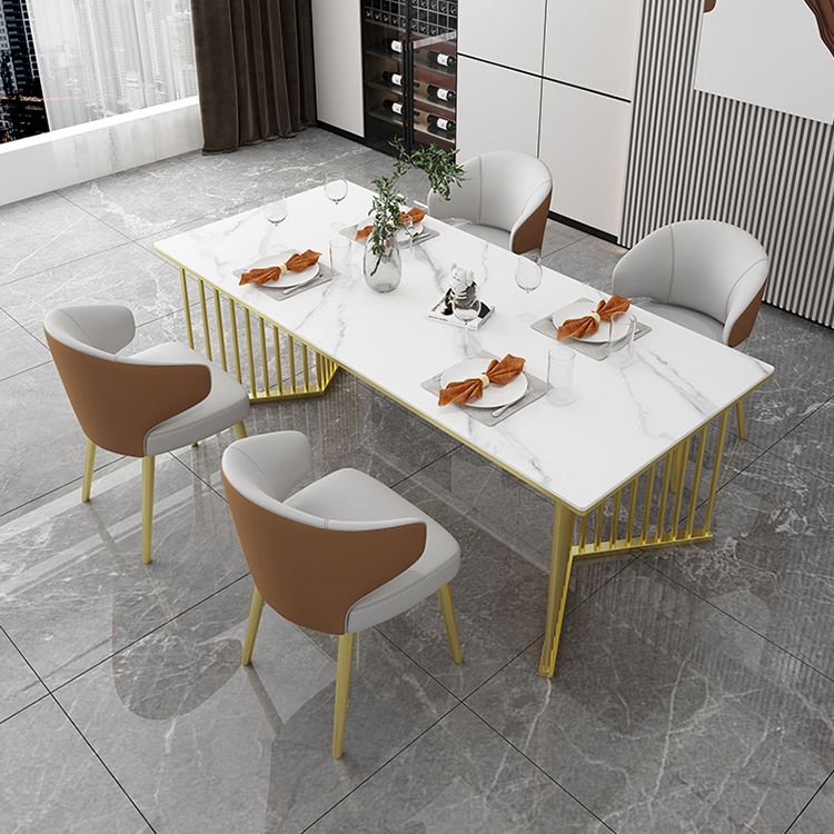 Mesa de comedor de piedra sinterizada Mesa de comedor rectangular de lujo tradicional con marco dorado