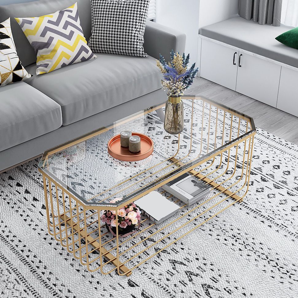 Gold Metal Frame Coffee Table Luxurious Cocktail Table with Shelf
