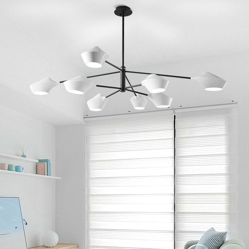 Post-modern Style Minimalism Lighting Chandelier White Acrylic Geometric Shade Suspension Light with 19.6" Adjustable Hanging Rod