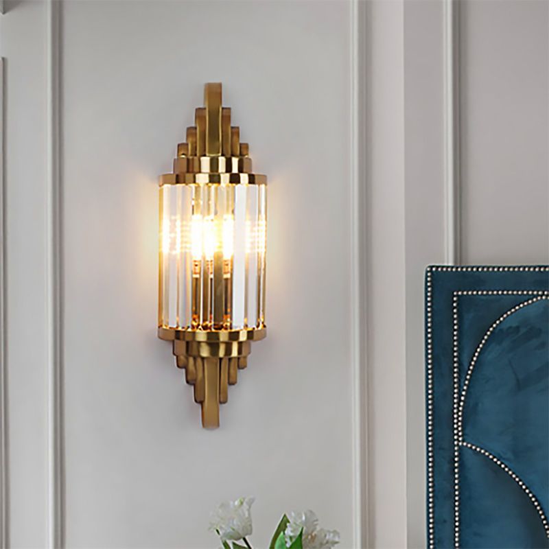 Clear Crystal Prism Wall Sconce Fixture Vintage Style 1 Light Wall Lighting in Brass for Living Room