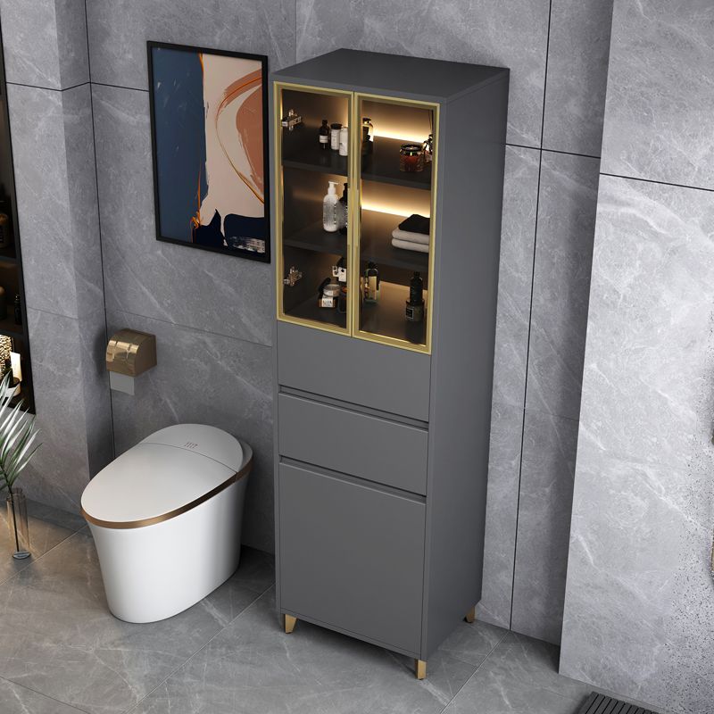 Contemporary Glass Doors Display Cabinet with Wooden Base for Bathroom