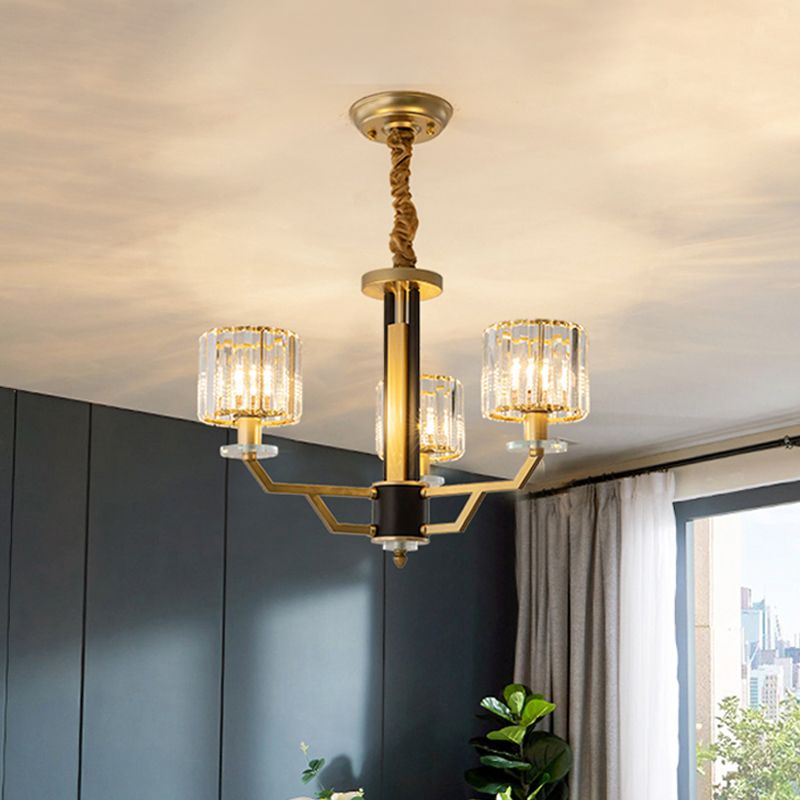 Zylindrisch Schlafzimmer Anhänger Beleuchtung handgeschnittener Kristall 3/6 Lichter Modernismus Kronleuchter in Gold