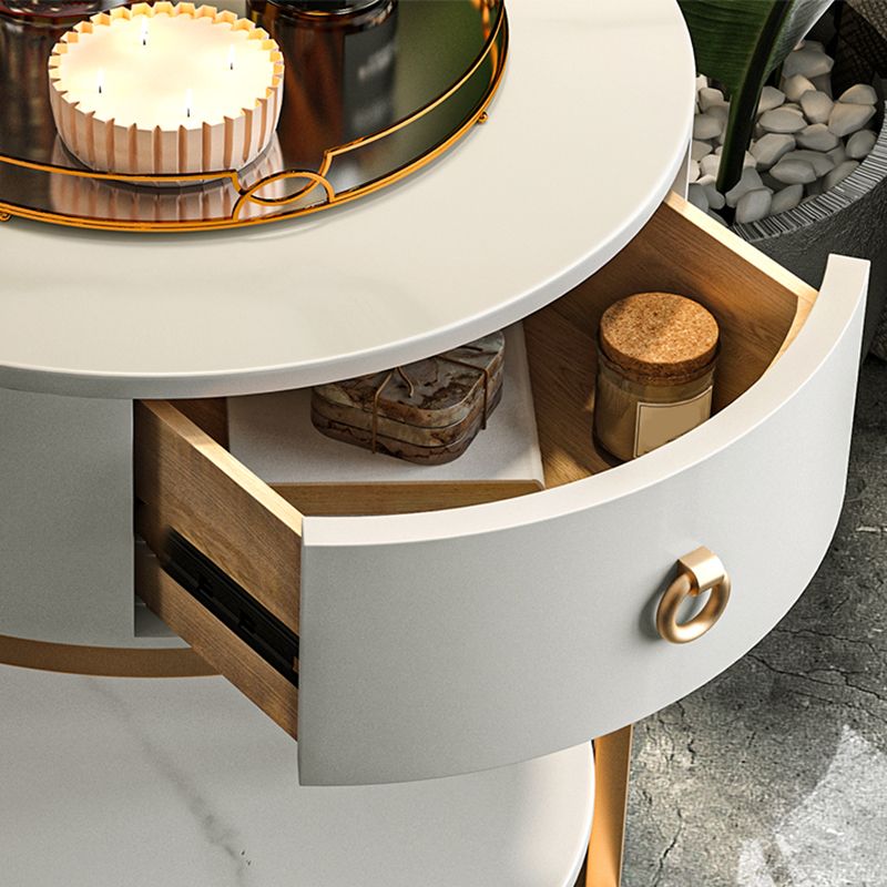 Modernistic Round End Table with Slate Top,  Double Tier Frame End Table