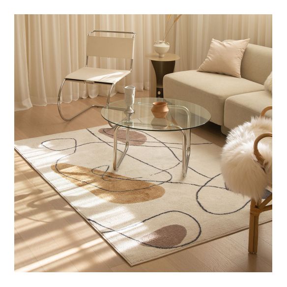 Beige Modern Rug Blending Line Rug Non-Slip Backing Rug for Home Decor