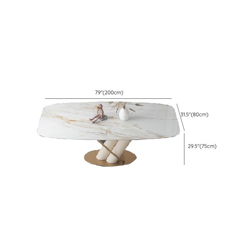 Glam Style Rectangle Table Sintered Stone Table with Metal Legs for Home Use