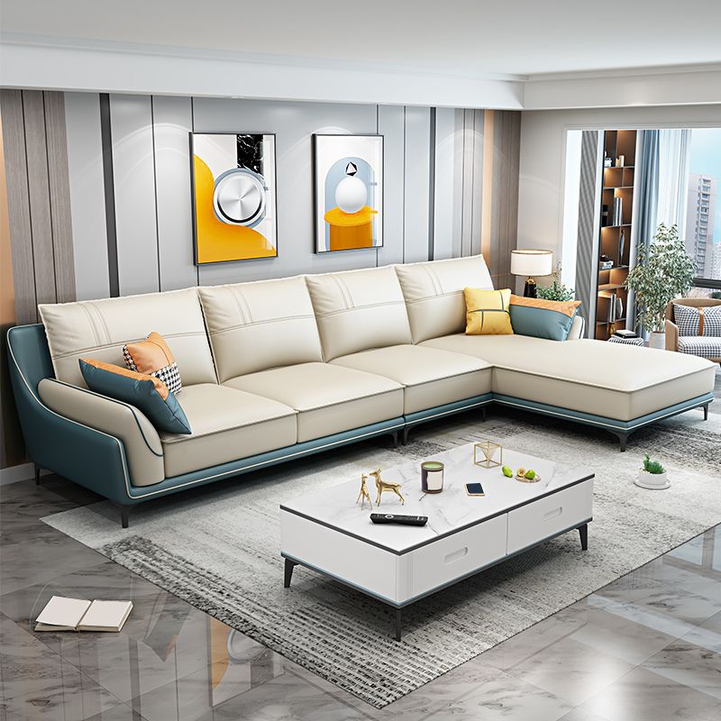 Scandinavian Faux Leather Sectional in Beige 35.43" Tall Sectional