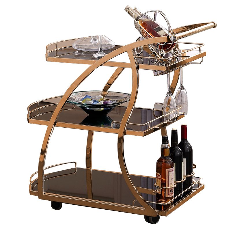 Modern Glass Prep Table Open Storage Rolling Prep Table 3-Tier