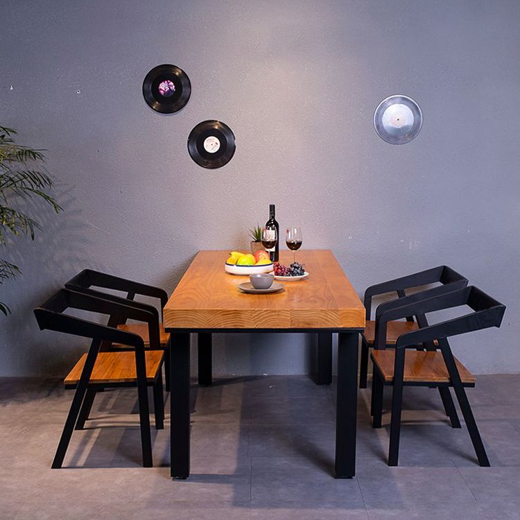 1/5 pcs Juego de comedor industrial de metal con mesa de mesa de madera de pino
