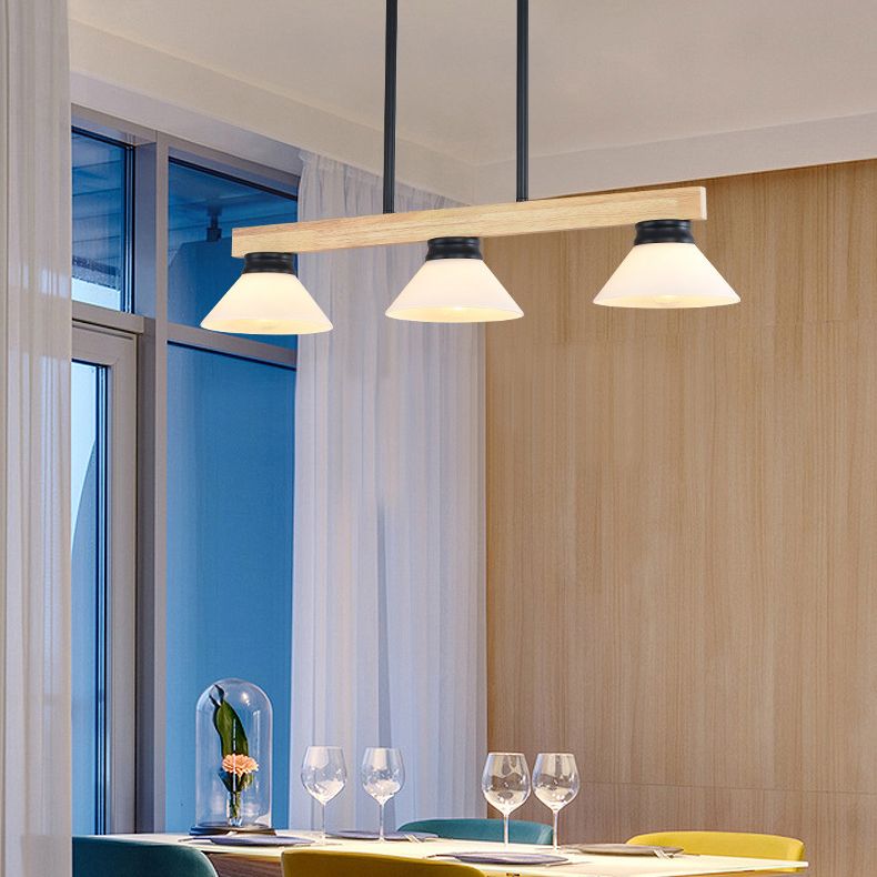 Cone Wood and Glass Island Ceiling Light Transitional Dining Room Island Light Fixtures