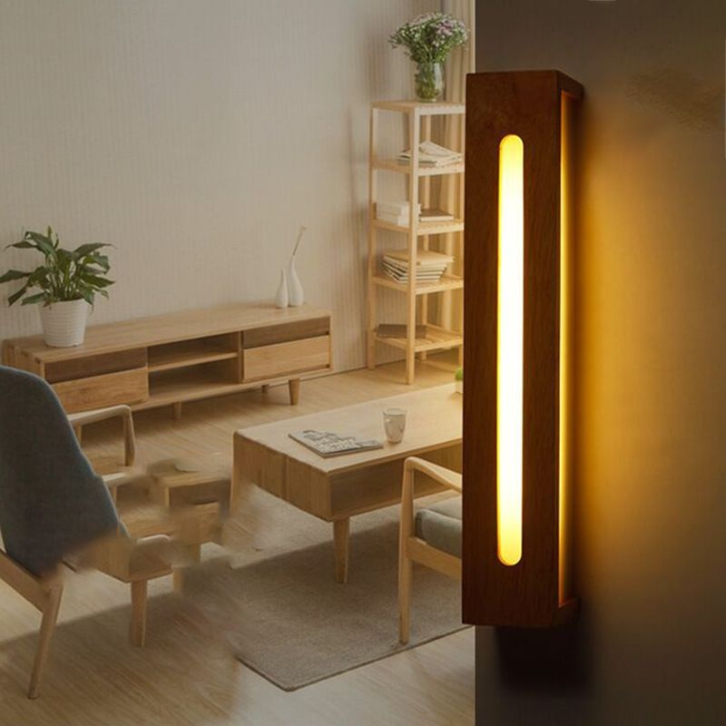 Square Shape Wood Wall Light Modern Style 1 Light Wall Mount Light in Brown