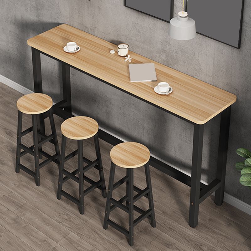 Modern Wooden Bistro Bar Table Rectangle Metal Base Bar Table