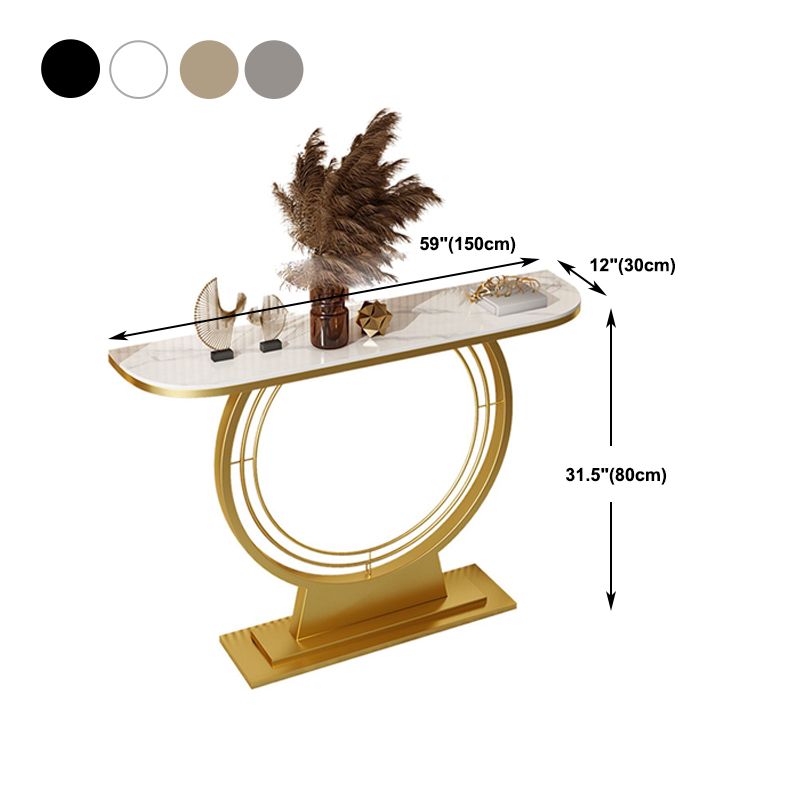 11.8" Wide Stone Console Table Scratch Table with Gold Ironcraft Frame
