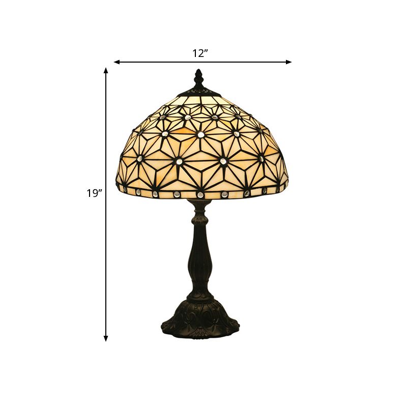 Mediterranean Dragonfly/Star/Tulip Nightstand Lamp Single Head Stained Glass Table Light in Bronze for Bedside