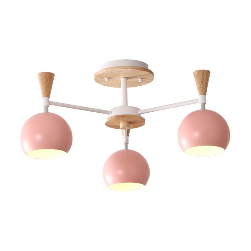 Macaron 3/6/8-Light Ceiling Lamp with Acrylic Shade Pink/Yellow/Blue Dome Semi Flush Pendant