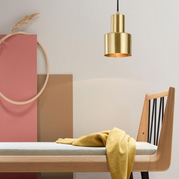 Postmodern Metal Pendant Light 1-Light Small Bedside Suspension Light Fixture in Brass