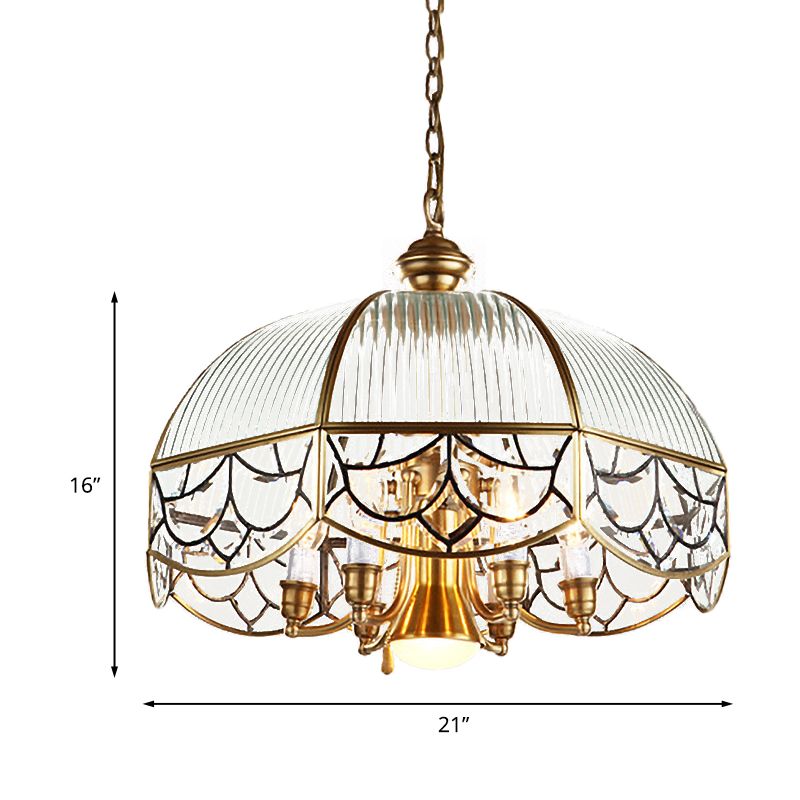 Lampada il lampadario in oro in vetro prismatico con lampada coloniale a 7 bulbina con interruttore a catena a trazione