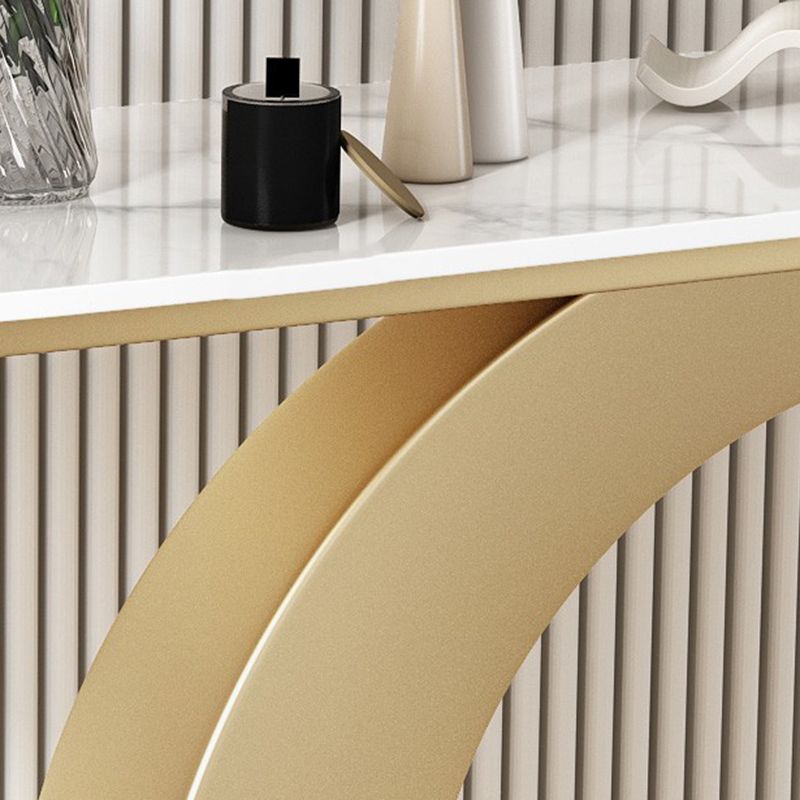 Stone Half Moon Console Table 1 Shelf 31.5" Tall End Table with Abstract Base
