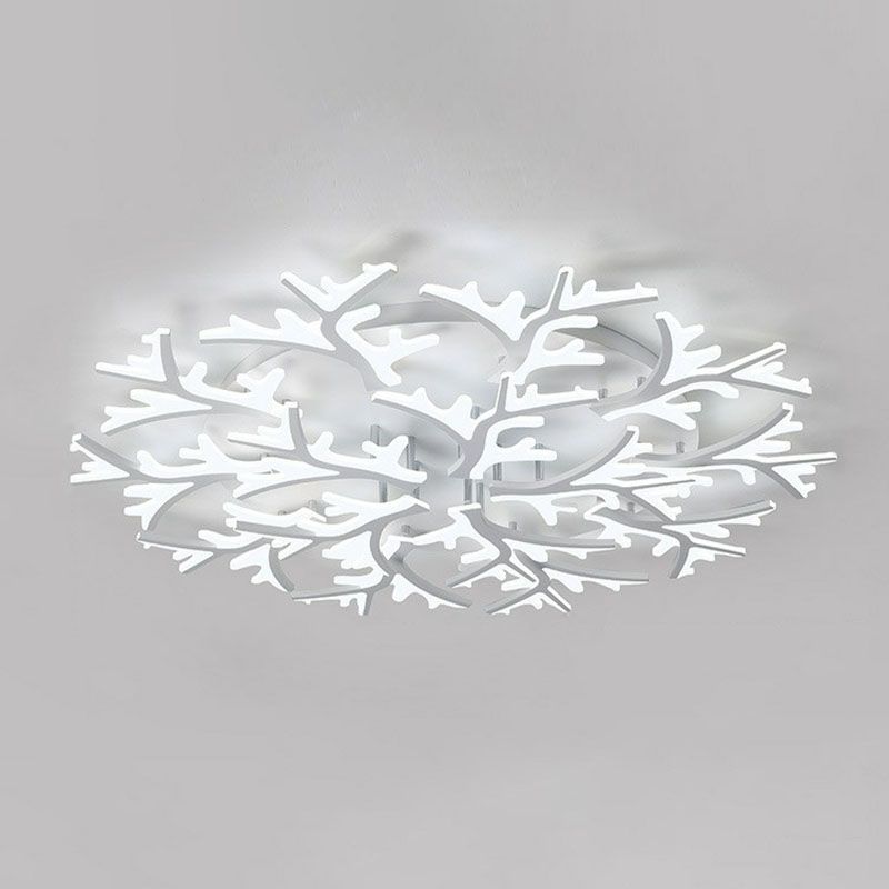 White Snowflake Semi Flush Mount Lighting Minimalist Acrylic LED Flush Mount Fixture for Living Room