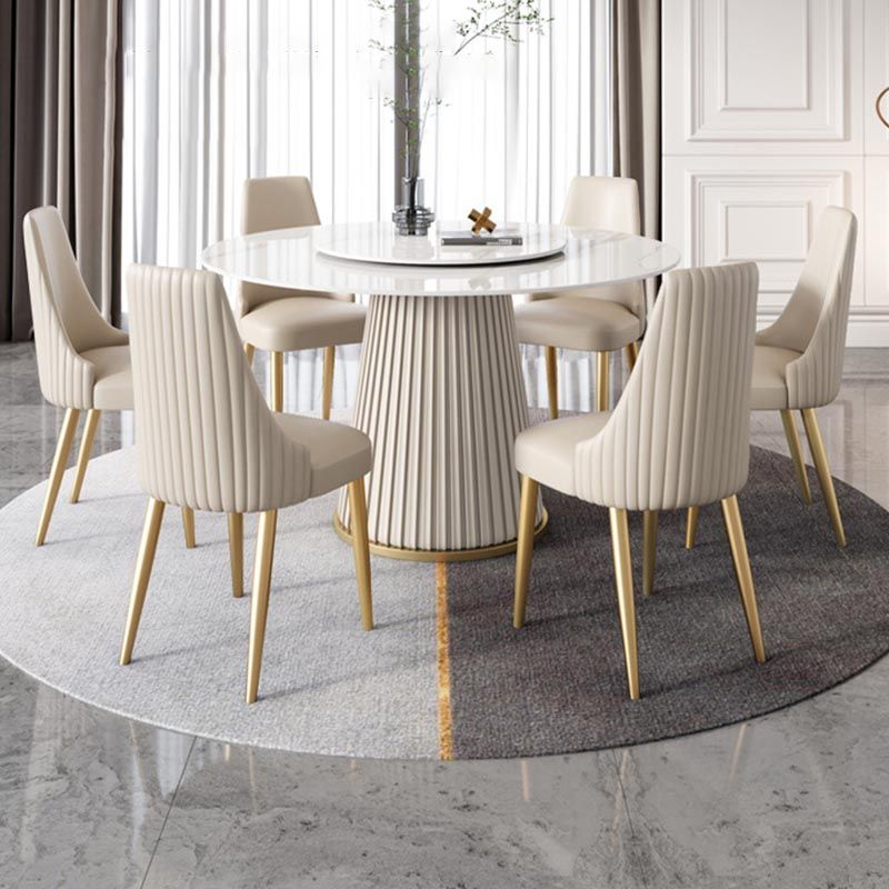 Modern Round Stone Table Standard Height Dining Room Table with Pedestal Base