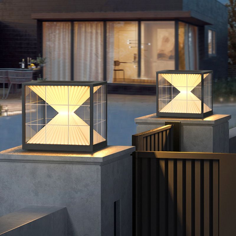 Square Shape Metal Outdoor Lamp Modern Style 1 Light Solar Pillar Light