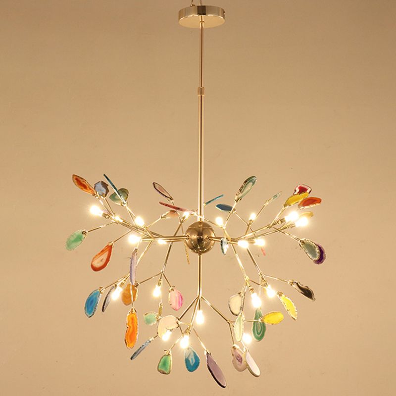 Luz colgante de araña de ágata estilo artístico moderno moderno lámpara colgante chapada para sala de estar