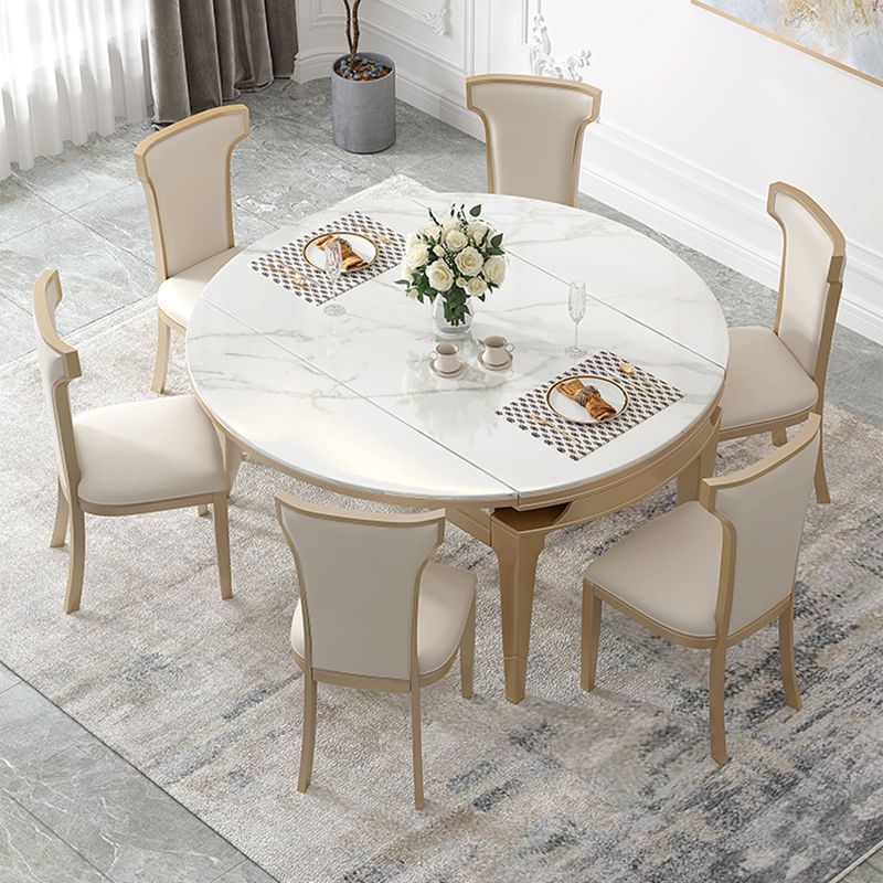 Modern White Stone Dining Table Set 1/2/5/7 Pcs Standard Height Formal Dining Room Set