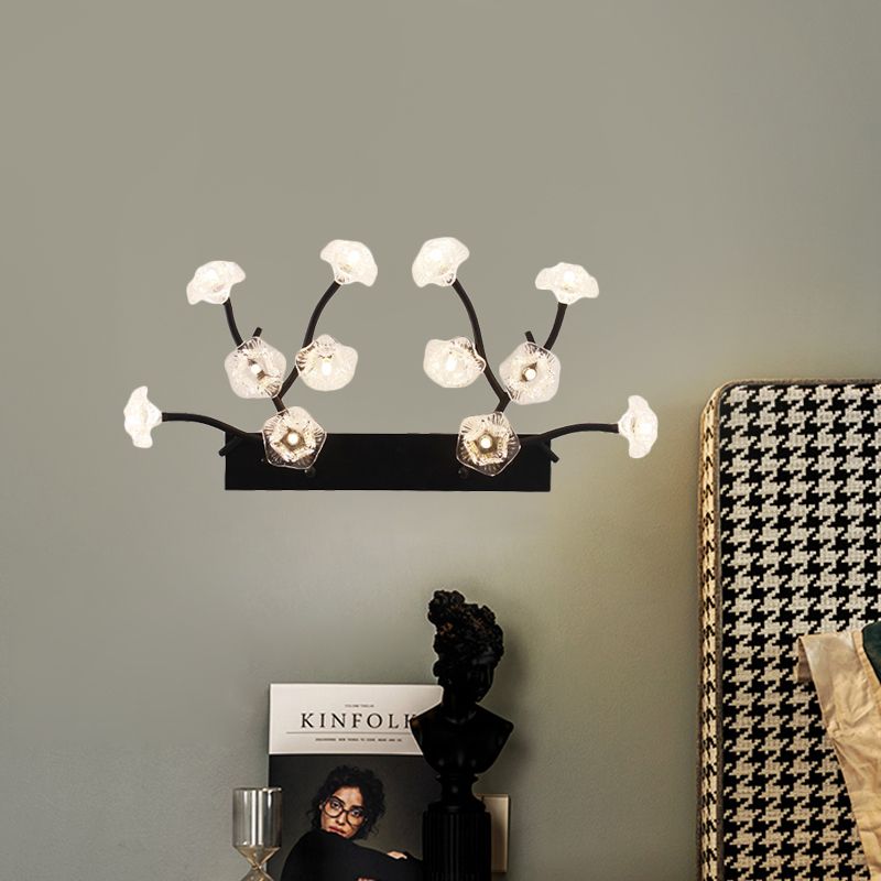 Blossom Clear Glass Wall Light Modern 12 Lights Black Sconce Lighting for Bedroom