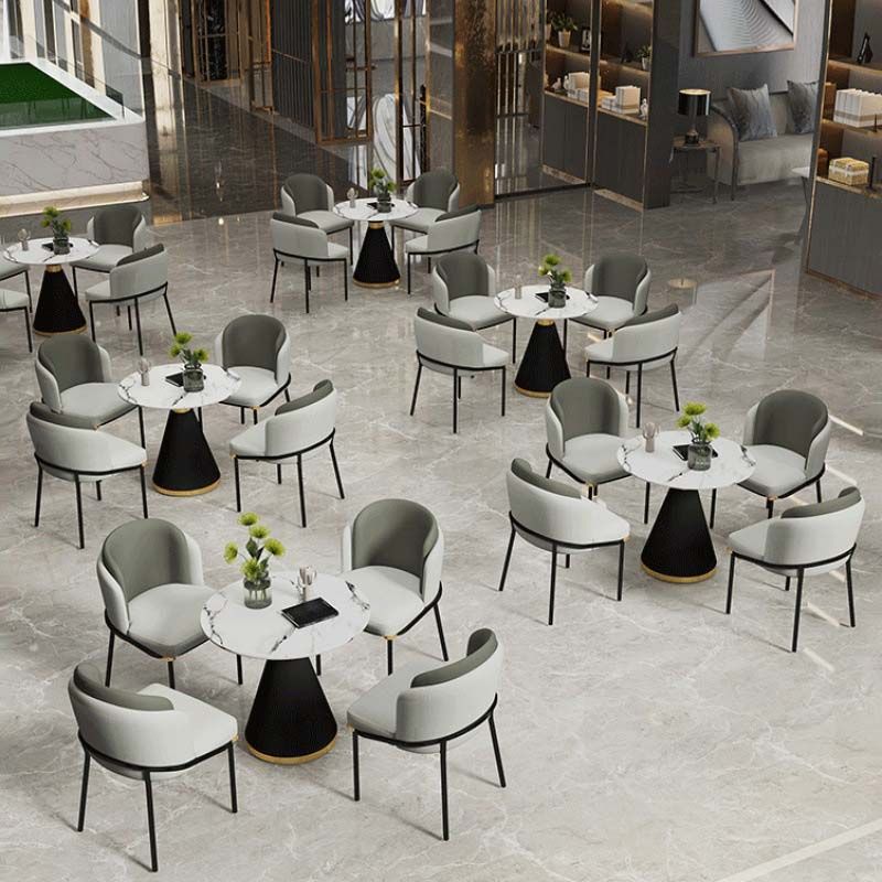 Contemporary Style Round Dining Table White Table with Metal Base