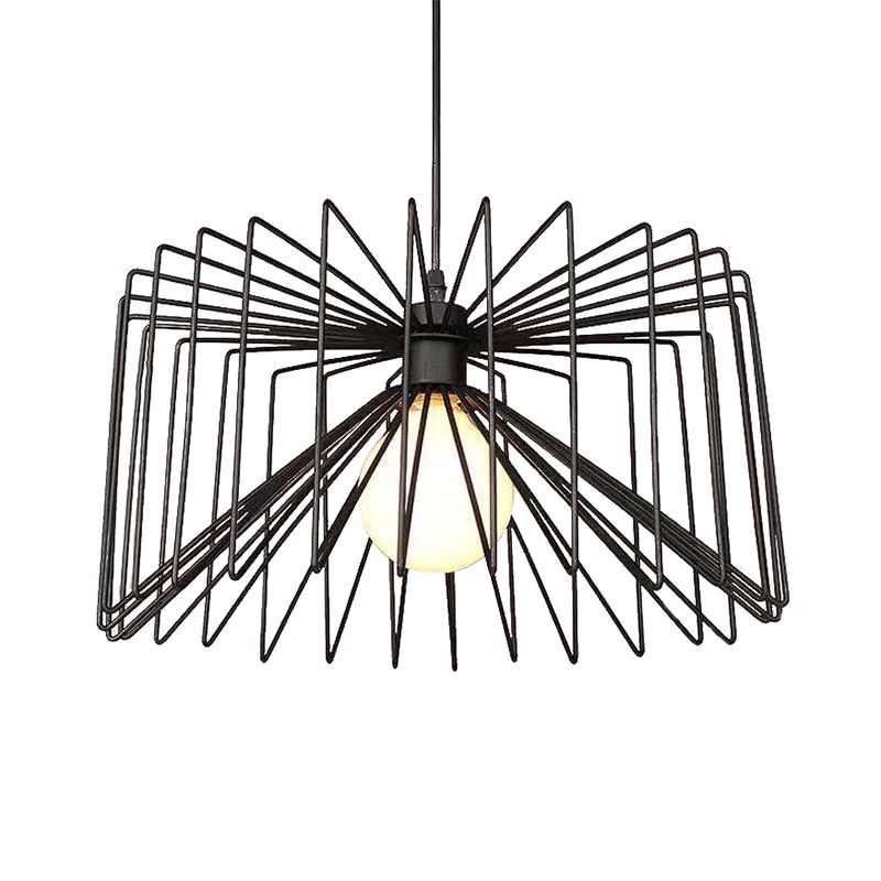 1 lampada a sospensione di bulbo con tonalità a gabbia in metallo retrò soggiorno industriale a soffitto in nero in nero
