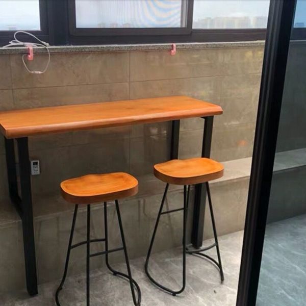 Brown Modern Style Table in Pine Wood and Metal Balcony Bar Table