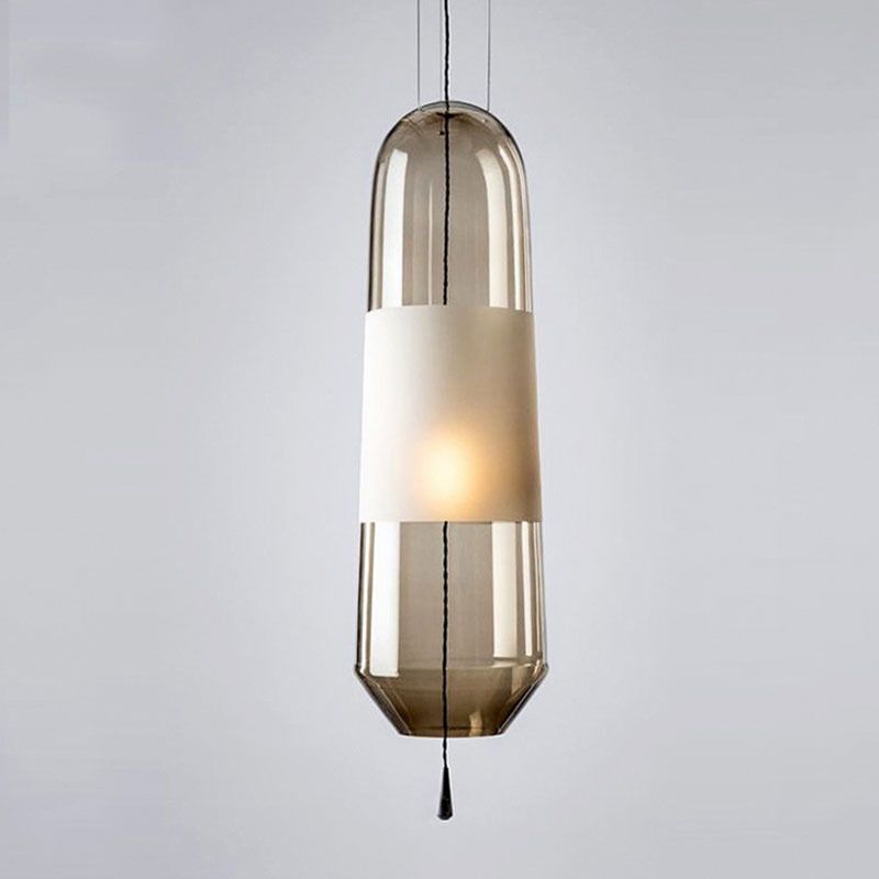 Ellipse Pendant Lighting Lighting Cognac / fumée / verre transparent 1-Light Lampe suspension de plafond simple avec chaîne de traction