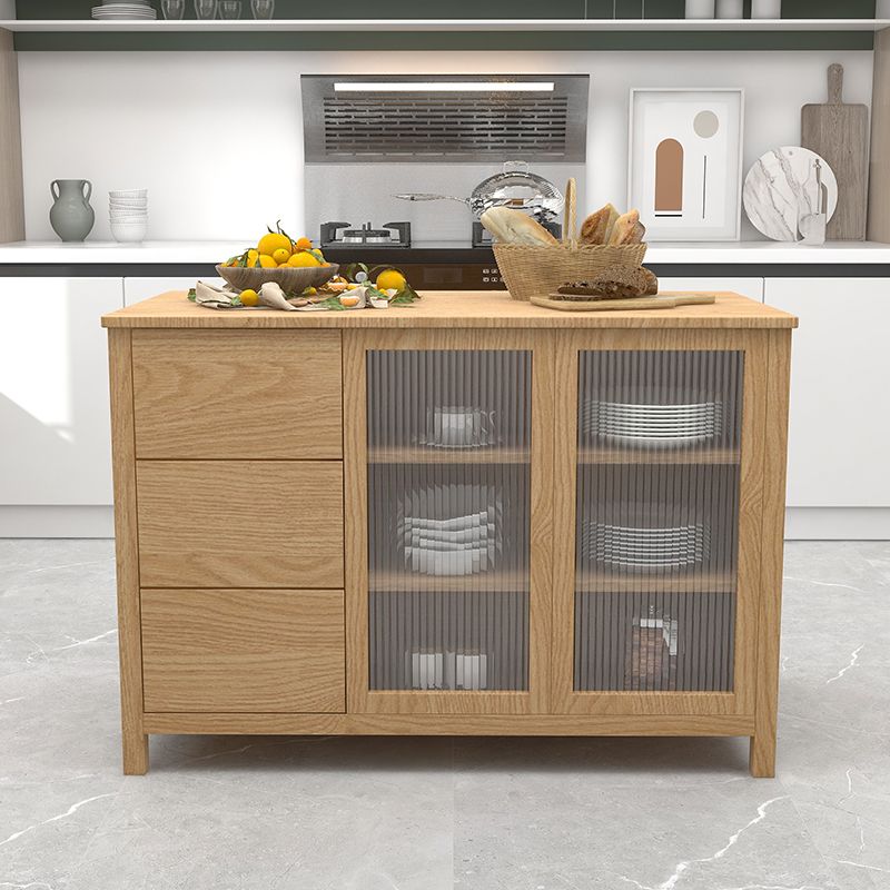 Traditional Stationary Kitchen Island Set Rectangular Wood Kitchen Island Set for Home Use