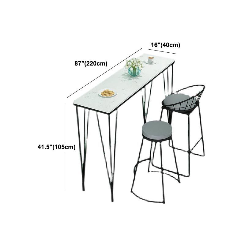 Stone Top Bar Dining Table Industrial Bar Dining Table with 4 Black Legs