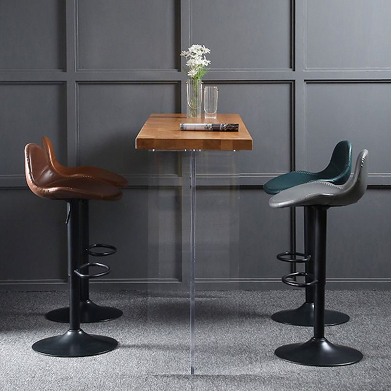 Modern Adjustable Height Barstool Faux Leather Swivel Bar Stools